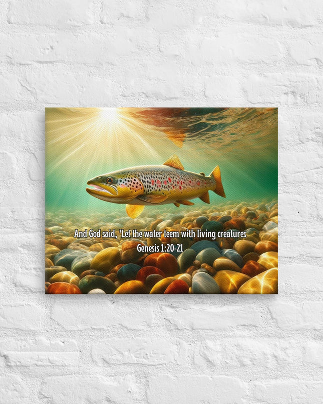 "Divine Creation Brown Trout Canvas - Genesis-Inspired Freshwater Splendor Wall Art" - TEXT OF TRUTH4033142_6