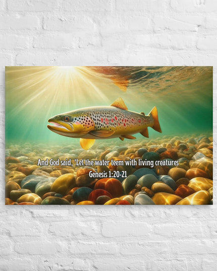 "Divine Creation Brown Trout Canvas - Genesis-Inspired Freshwater Splendor Wall Art" - TEXT OF TRUTH4033142_825