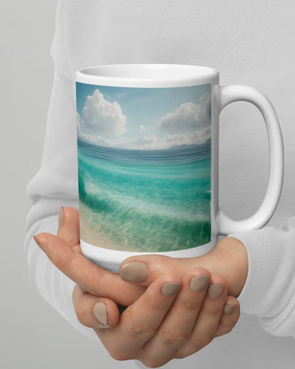 "Divine Serenity Beach Scene 15 oz. Ceramic Mug - Microwave and Dishwasher Safe" - TEXT OF TRUTH6803922_4830