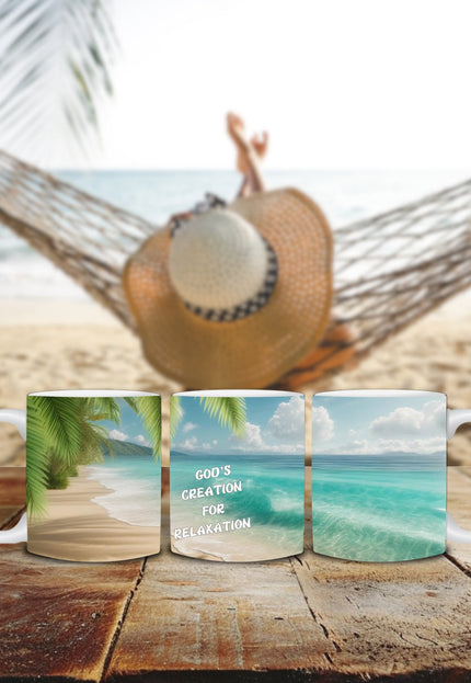 "Divine Serenity Beach Scene 15 oz. Ceramic Mug - Microwave and Dishwasher Safe" - TEXT OF TRUTH6803922_4830