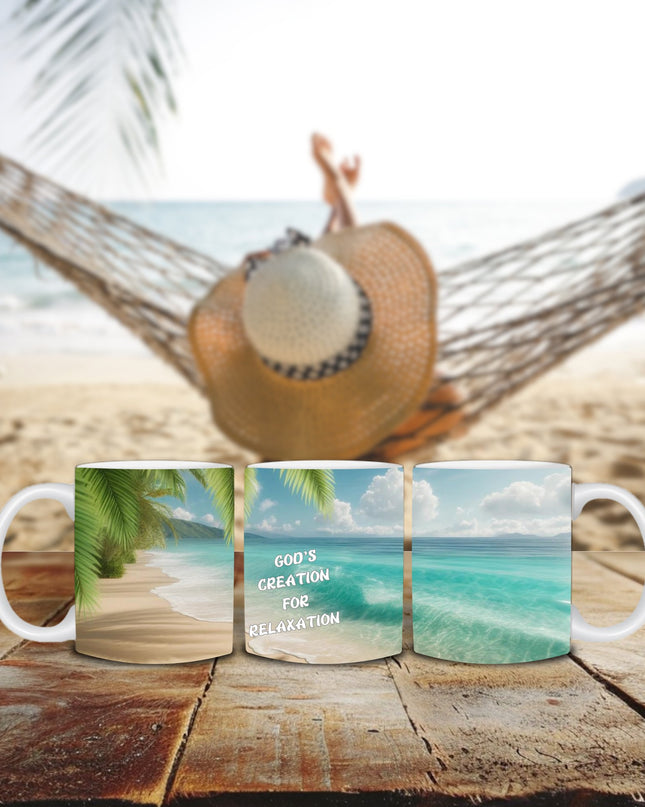 "Divine Serenity Beach Scene 15 oz. Ceramic Mug - Microwave and Dishwasher Safe" - TEXT OF TRUTH6803922_4830