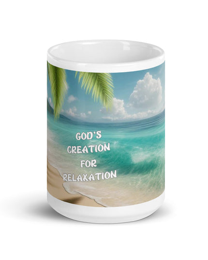 "Divine Serenity Beach Scene 15 oz. Ceramic Mug - Microwave and Dishwasher Safe" - TEXT OF TRUTH6803922_4830