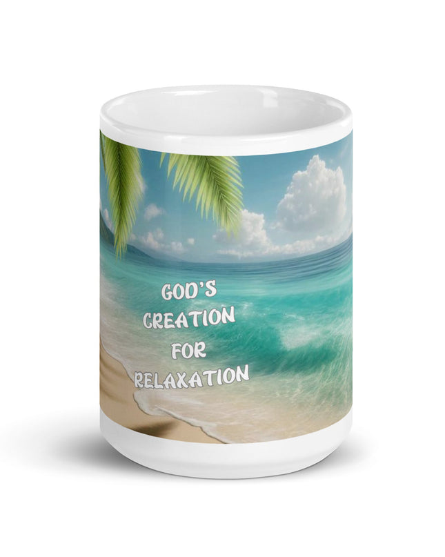 "Divine Serenity Beach Scene 15 oz. Ceramic Mug - Microwave and Dishwasher Safe" - TEXT OF TRUTH6803922_4830