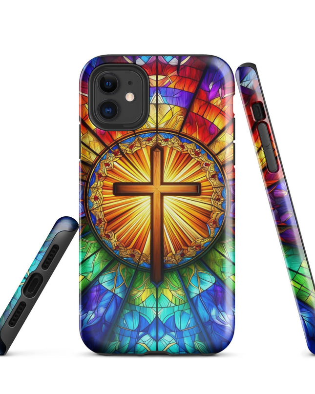 Elegant Stained Glass Cross iPhone Case - Durable Protection with Artistic Flair - TEXT OF TRUTH1624316_15381