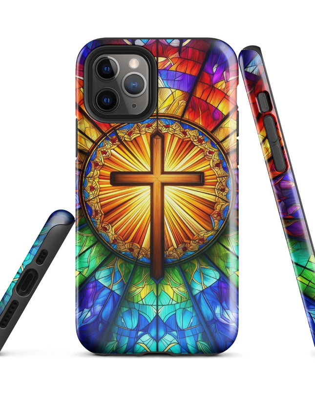 Elegant Stained Glass Cross iPhone Case - Durable Protection with Artistic Flair - TEXT OF TRUTH1624316_15382