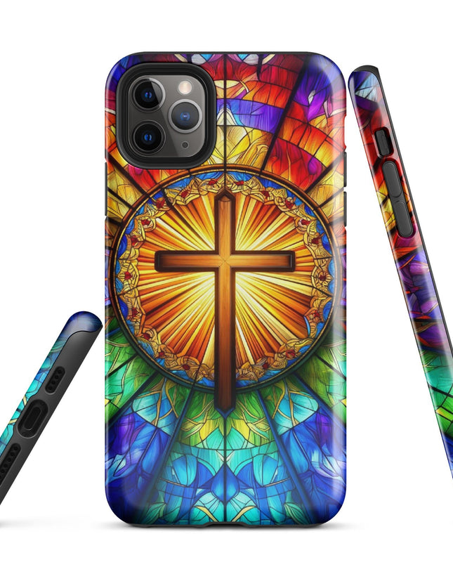 Elegant Stained Glass Cross iPhone Case - Durable Protection with Artistic Flair - TEXT OF TRUTH1624316_15383