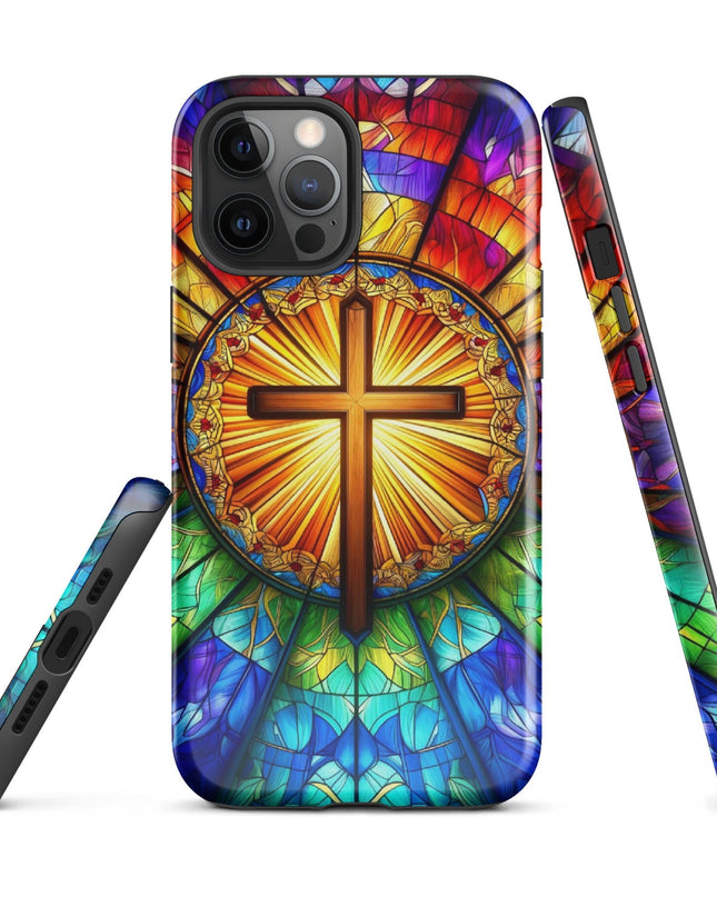 Elegant Stained Glass Cross iPhone Case - Durable Protection with Artistic Flair - TEXT OF TRUTH1624316_15387