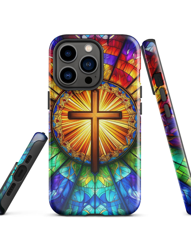 Elegant Stained Glass Cross iPhone Case - Durable Protection with Artistic Flair - TEXT OF TRUTH1624316_15390