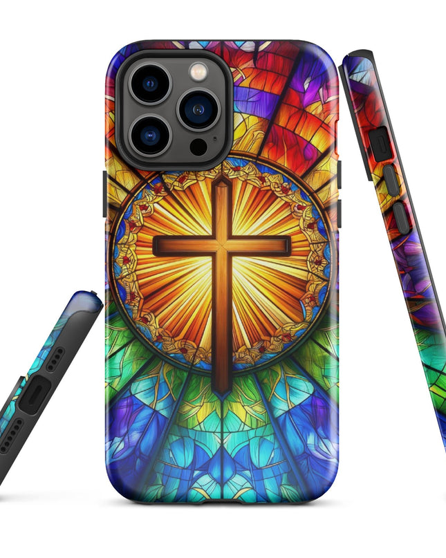 Elegant Stained Glass Cross iPhone Case - Durable Protection with Artistic Flair - TEXT OF TRUTH1624316_15391