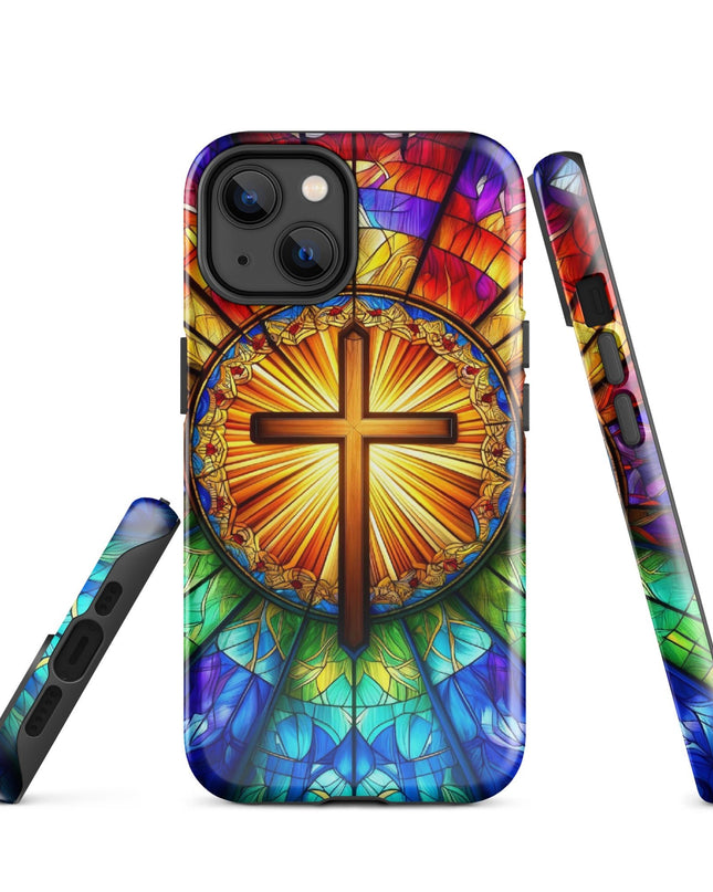 Elegant Stained Glass Cross iPhone Case - Durable Protection with Artistic Flair - TEXT OF TRUTH1624316_16124