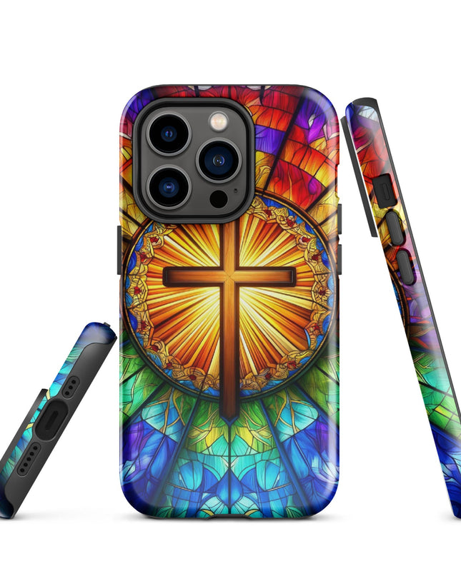 Elegant Stained Glass Cross iPhone Case - Durable Protection with Artistic Flair - TEXT OF TRUTH1624316_16126