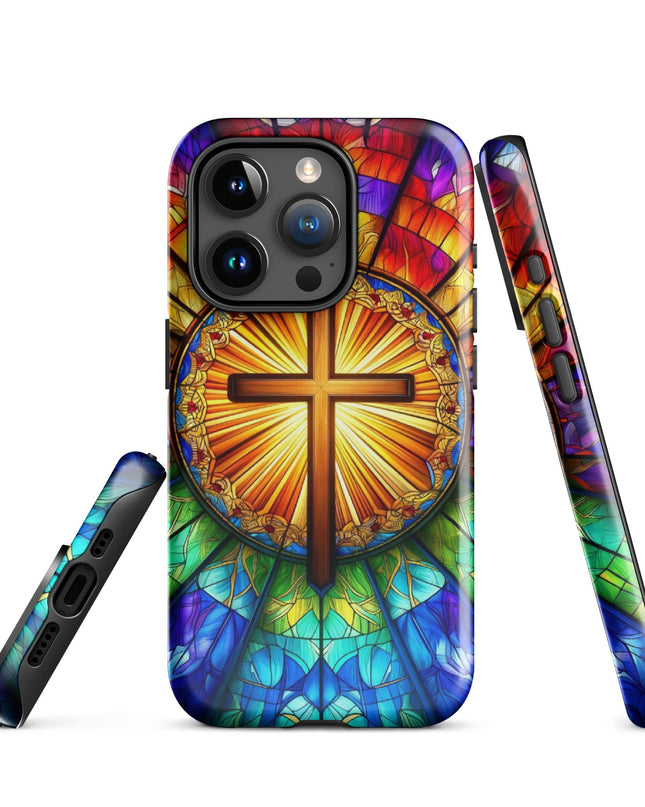 Elegant Stained Glass Cross iPhone Case - Durable Protection with Artistic Flair - TEXT OF TRUTH1624316_17718