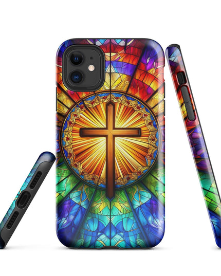 Elegant Stained Glass Cross iPhone Case - Durable Protection with Artistic Flair - TEXT OF TRUTH8965798_15381