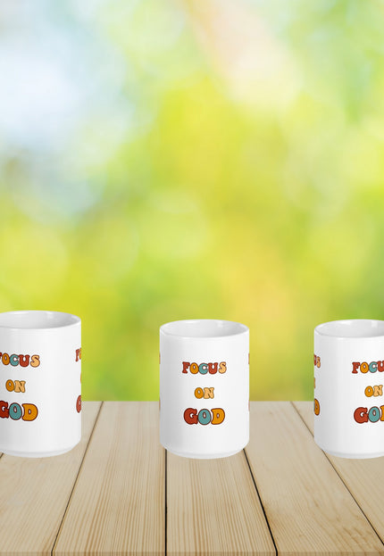 "Focus on God 15 oz. Ceramic Mug - Bold Inspirational Drinkware, Microwave and Dishwasher Safe" - TEXT OF TRUTH2817321_4830