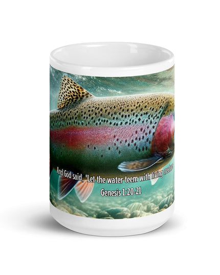 "Genesis Rainbow Trout 15 oz. Ceramic Mug - Inspirational Angler's Choice, Microwave and Dishwasher Safe" - TEXT OF TRUTH6315456_4830