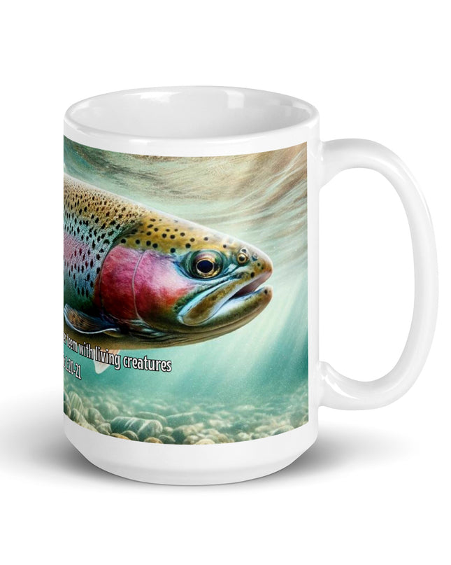 "Genesis Rainbow Trout 15 oz. Ceramic Mug - Inspirational Angler's Choice, Microwave and Dishwasher Safe" - TEXT OF TRUTH6315456_4830