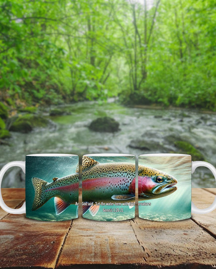 "Genesis Rainbow Trout 15 oz. Ceramic Mug - Inspirational Angler's Choice, Microwave and Dishwasher Safe" - TEXT OF TRUTH6315456_4830