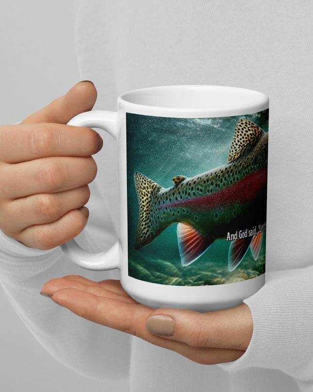 "Genesis Rainbow Trout 15 oz. Ceramic Mug - Inspirational Angler's Choice, Microwave and Dishwasher Safe" - TEXT OF TRUTH6315456_4830