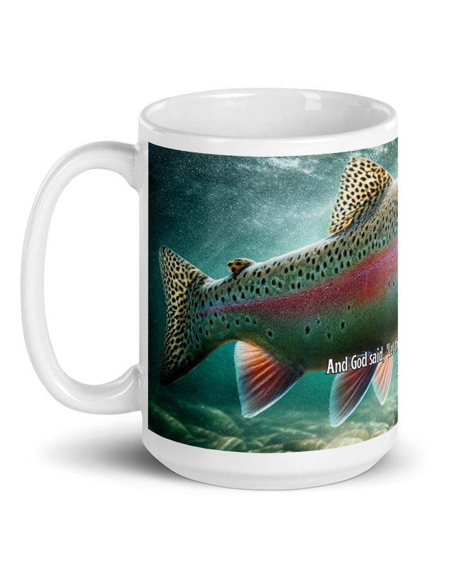 "Genesis Rainbow Trout 15 oz. Ceramic Mug - Inspirational Angler's Choice, Microwave and Dishwasher Safe" - TEXT OF TRUTH6315456_4830