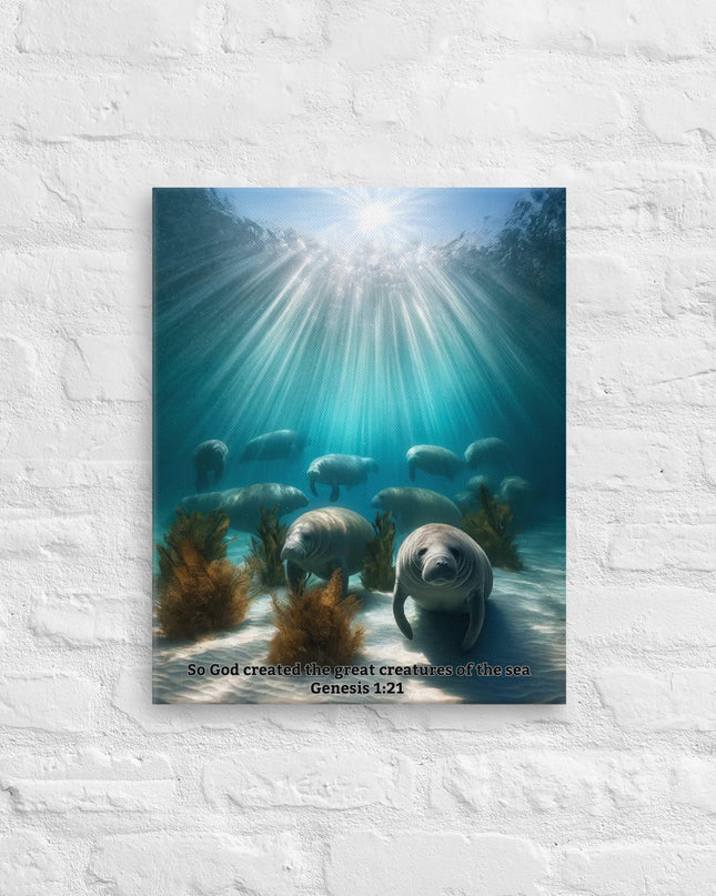 "Genesis Sea Giants Canvas - Majestic Manatee Art Inspired by Creation" - TEXT OF TRUTH8121131_6