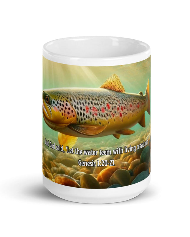 "Genesis Waters Brown Trout 15 oz. Ceramic Mug – Inspirational Nature Drinkware, Microwave and Dishwasher Safe" - TEXT OF TRUTH7415264_4830