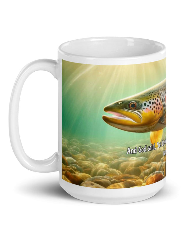 "Genesis Waters Brown Trout 15 oz. Ceramic Mug – Inspirational Nature Drinkware, Microwave and Dishwasher Safe" - TEXT OF TRUTH7415264_4830