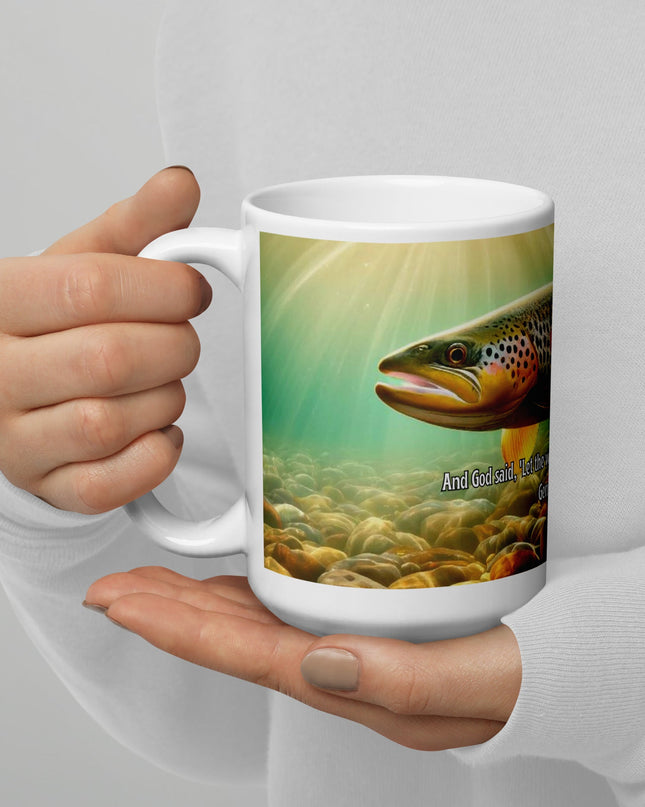 "Genesis Waters Brown Trout 15 oz. Ceramic Mug – Inspirational Nature Drinkware, Microwave and Dishwasher Safe" - TEXT OF TRUTH7415264_4830