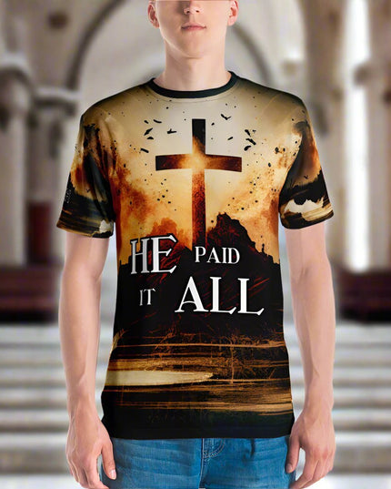 He Paid It All – Men’s All - Over Print Christian Cross Shirt - TEXT OF TRUTH ™4559472_8850