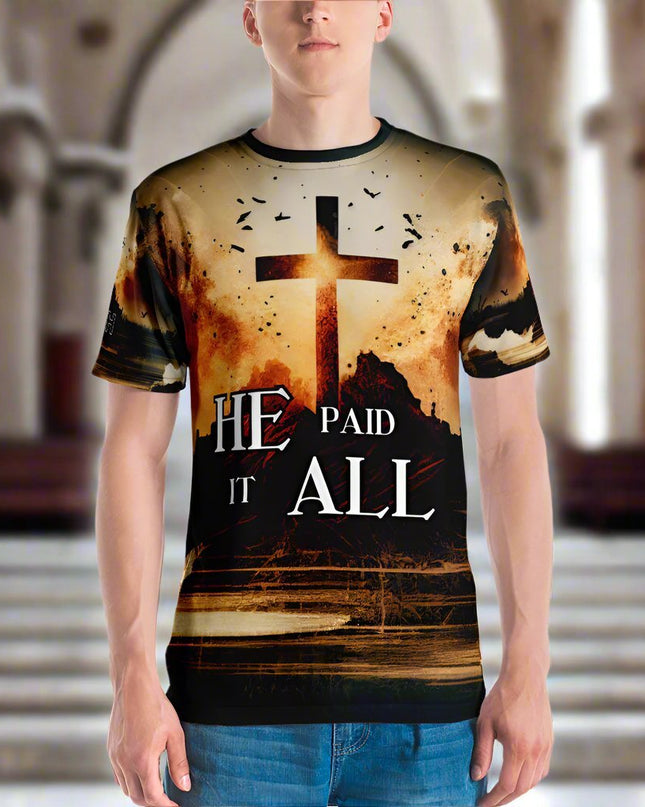 He Paid It All – Men’s All - Over Print Christian Cross Shirt - TEXT OF TRUTH ™4559472_8850