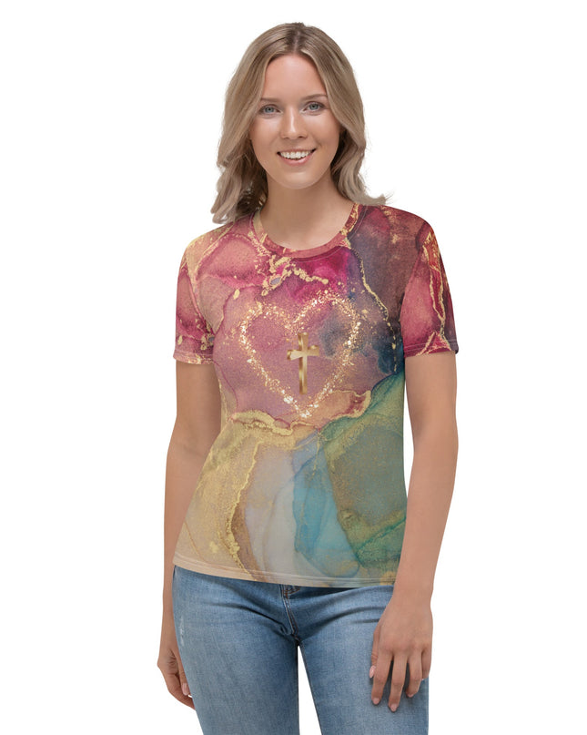 Heart of Faith – Women’s All - Over Print Christian Cross Shirt - TEXT OF TRUTH ™2449633_8884