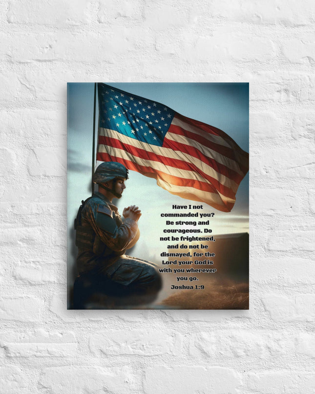 "Heroic Faith Canvas Print - Soldier's Prayer with American Flag & Joshua 1:9" - TEXT OF TRUTH4481496_6