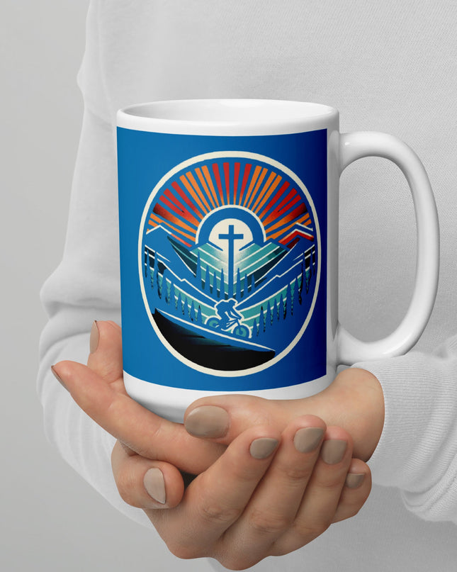 "Mountain Biker's Prayer 15 oz. Ceramic Mug – Cross & Scenic Nature Design, Microwave and Dishwasher Safe" - TEXT OF TRUTH7123870_4830