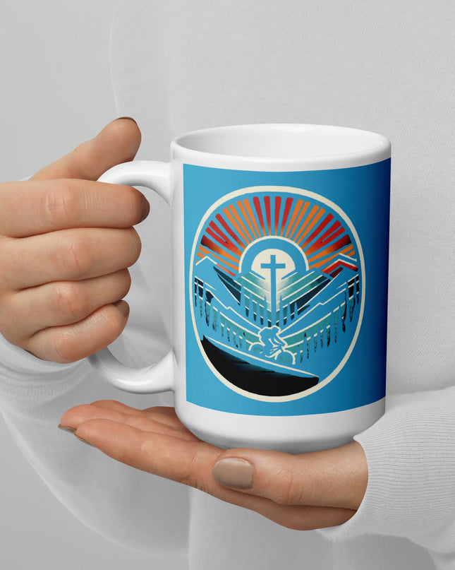 "Mountain Biker's Prayer 15 oz. Ceramic Mug – Cross & Scenic Nature Design, Microwave and Dishwasher Safe" - TEXT OF TRUTH7123870_4830