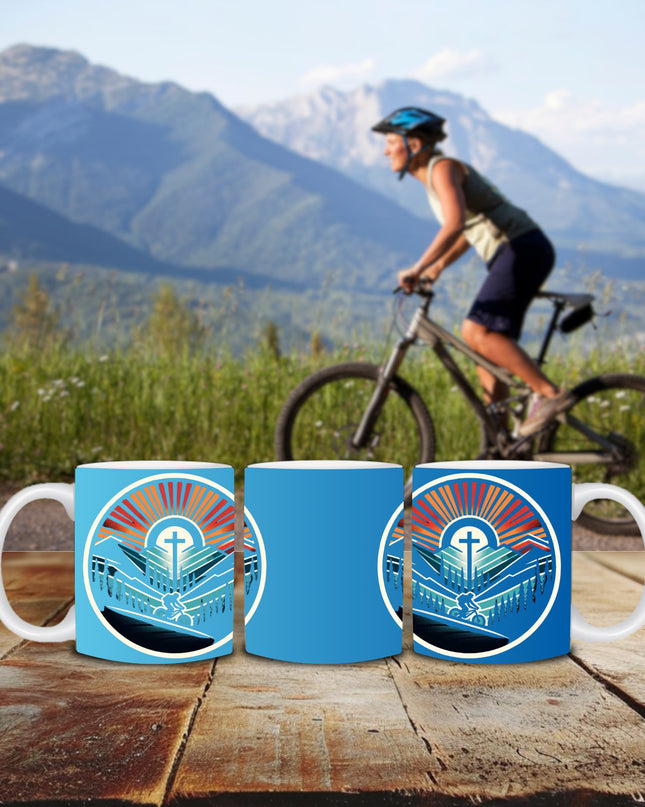 "Mountain Biker's Prayer 15 oz. Ceramic Mug – Cross & Scenic Nature Design, Microwave and Dishwasher Safe" - TEXT OF TRUTH7123870_4830