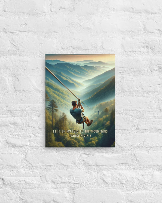 "Mountain Majesty Zip Line Canvas - Psalm 121:1-2 Inspired Adventure Wall Art" - TEXT OF TRUTH3034450_5