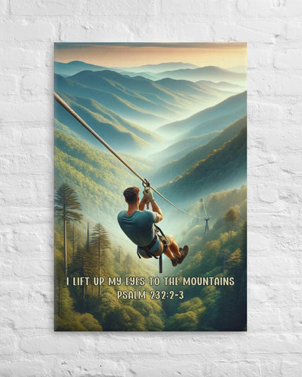 "Mountain Majesty Zip Line Canvas - Psalm 121:1-2 Inspired Adventure Wall Art" - TEXT OF TRUTH3034450_825