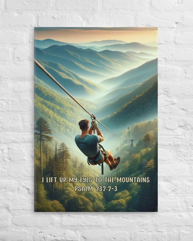 "Mountain Majesty Zip Line Canvas - Psalm 121:1-2 Inspired Adventure Wall Art" - TEXT OF TRUTH3034450_825