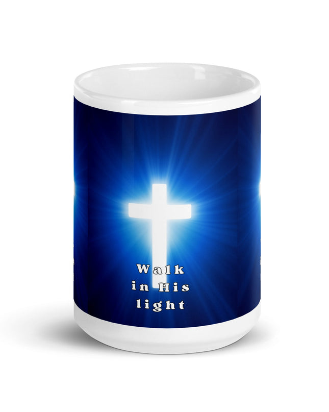 "Radiant Faith 15 oz. Ceramic Mug – 'Walk in His Light' Illuminated Cross Design, Microwave & Dishwasher Safe" - TEXT OF TRUTH8557754_4830