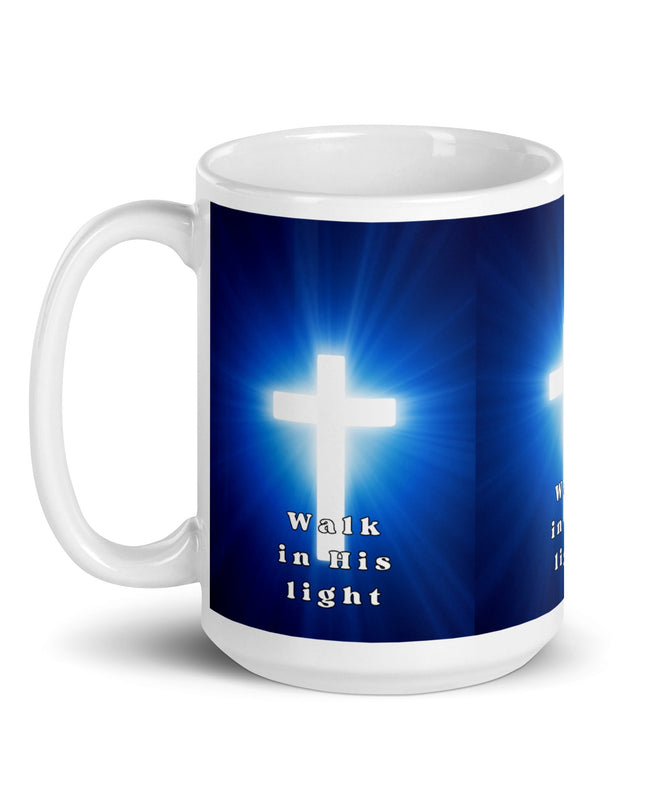 "Radiant Faith 15 oz. Ceramic Mug – 'Walk in His Light' Illuminated Cross Design, Microwave & Dishwasher Safe" - TEXT OF TRUTH8557754_4830