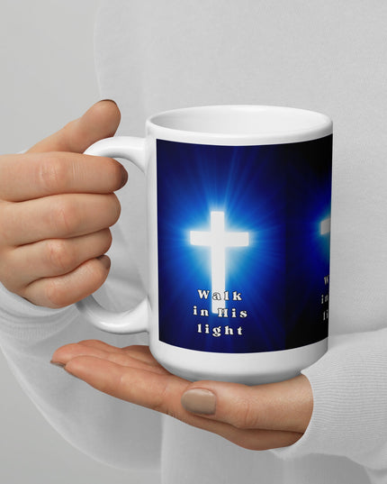 "Radiant Faith 15 oz. Ceramic Mug – 'Walk in His Light' Illuminated Cross Design, Microwave & Dishwasher Safe" - TEXT OF TRUTH8557754_4830