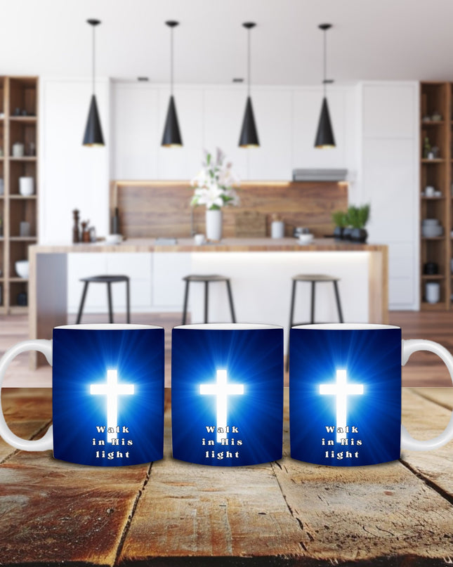 "Radiant Faith 15 oz. Ceramic Mug – 'Walk in His Light' Illuminated Cross Design, Microwave & Dishwasher Safe" - TEXT OF TRUTH8557754_4830