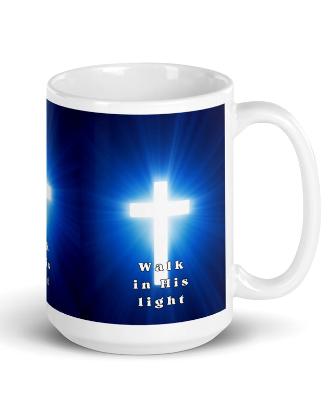 "Radiant Faith 15 oz. Ceramic Mug – 'Walk in His Light' Illuminated Cross Design, Microwave & Dishwasher Safe" - TEXT OF TRUTH8557754_4830