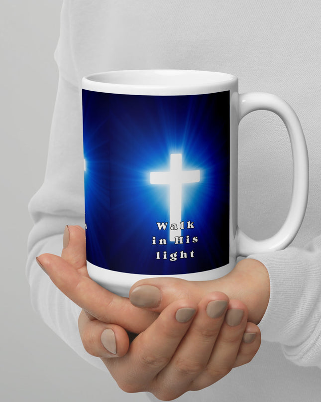 "Radiant Faith 15 oz. Ceramic Mug – 'Walk in His Light' Illuminated Cross Design, Microwave & Dishwasher Safe" - TEXT OF TRUTH8557754_4830