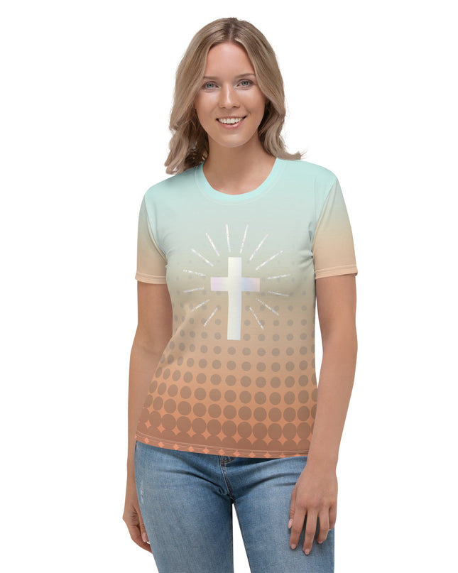 Radiant Faith – Women’s All - Over Print Christian Cross Shirt - TEXT OF TRUTH ™9288771_8884