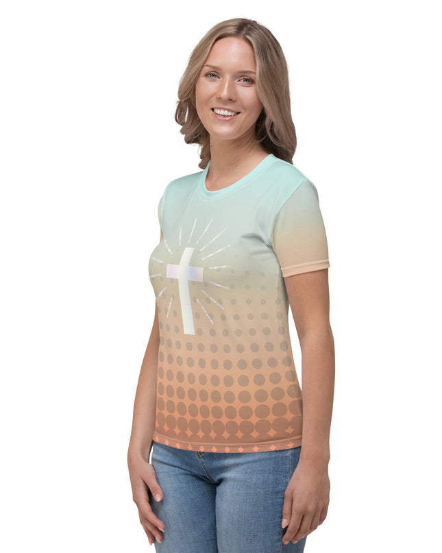 Radiant Faith – Women’s All - Over Print Christian Cross Shirt - TEXT OF TRUTH ™9288771_8884