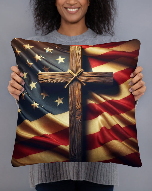 Rustic Cross and American Flag Inspirational Pillow - TEXT OF TRUTH ™1301184_4532