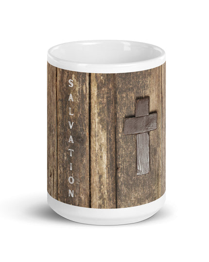 "Salvation Cross 15 oz. Ceramic Mug – Rustic Spiritual Drinkware, Microwave and Dishwasher Safe" - TEXT OF TRUTH6970115_4830