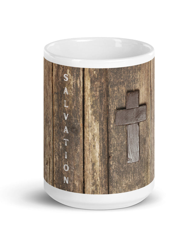 "Salvation Cross 15 oz. Ceramic Mug – Rustic Spiritual Drinkware, Microwave and Dishwasher Safe" - TEXT OF TRUTH6970115_4830