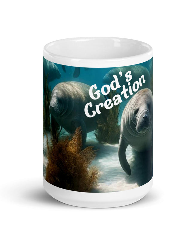 "Serene Manatee 15 oz. Ceramic Mug – God's Marine Creation, Microwave and Dishwasher Safe" - TEXT OF TRUTH1561605_4830