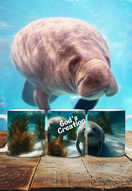 "Serene Manatee 15 oz. Ceramic Mug – God's Marine Creation, Microwave and Dishwasher Safe" - TEXT OF TRUTH1561605_4830